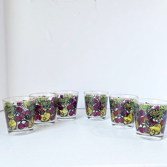 6 Vintage Mid Century Modern El Mercer cocktail glasses fruit design - Picture 1 of 5